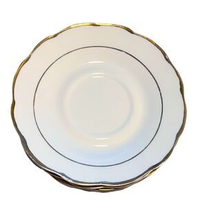 (Set of 4) 6” Allied Design Vintage Gold Rim Scalloped Tea Plates
